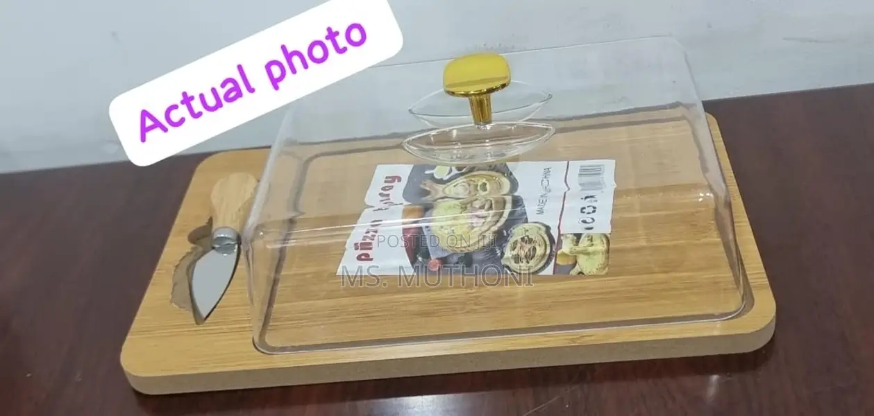 Wooden Pizza Tray / Cheese Board Acrylic Cover Knife
