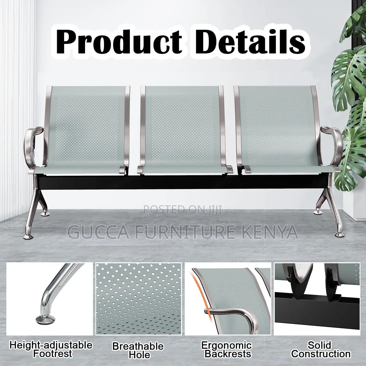 Benches:3-Link Airport Reception Guest Waiting Bench
