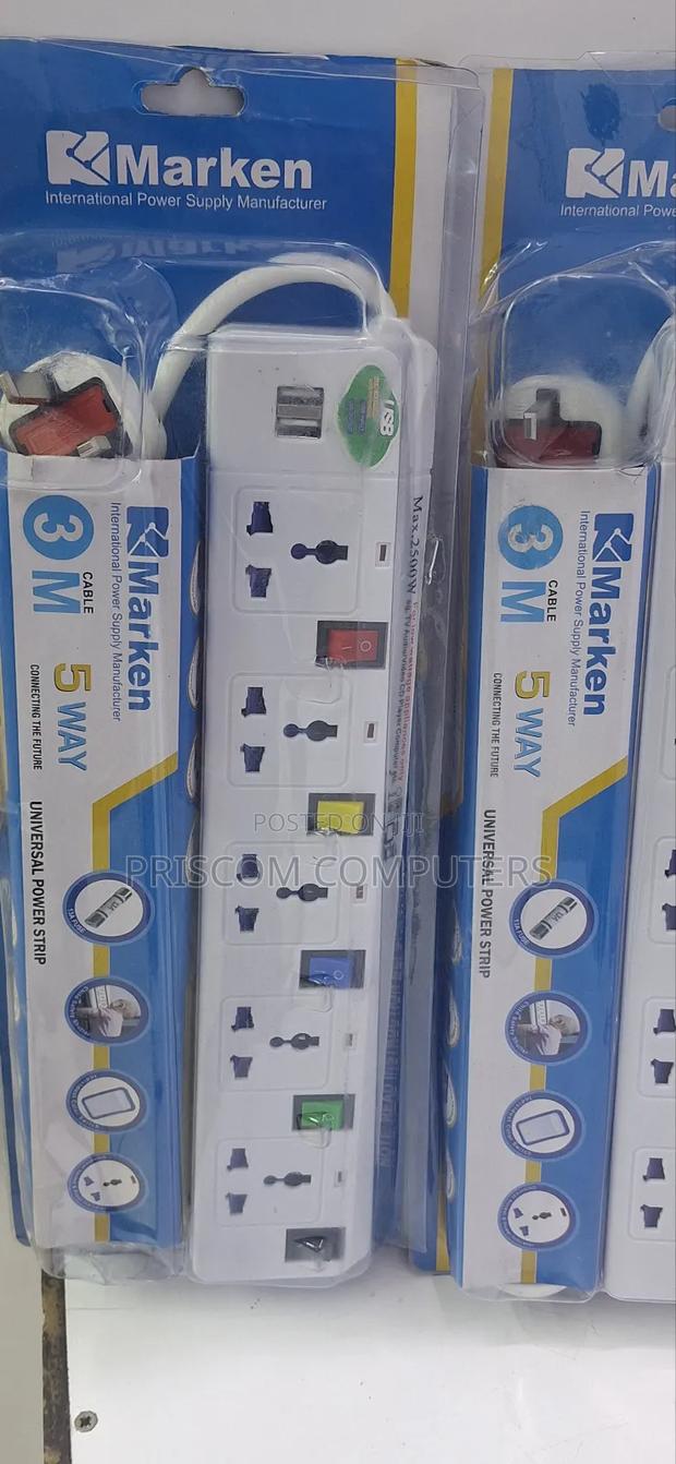 Marken Power Extension 5 Way 3M Length With 2 USB Port - main view