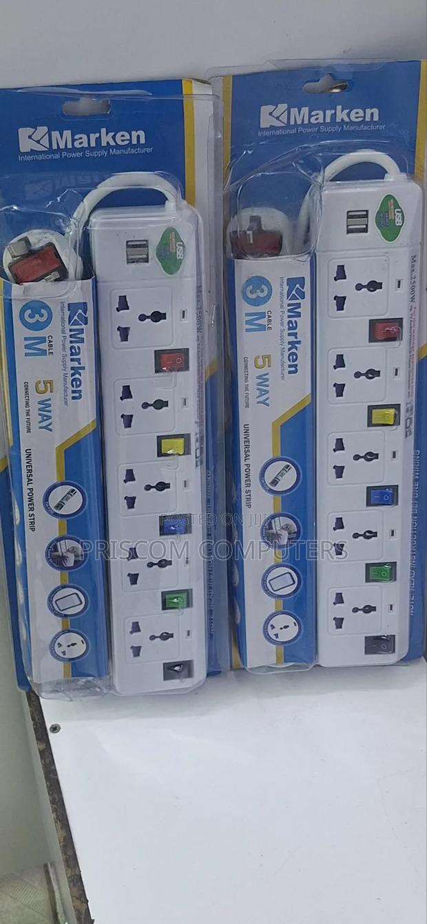 2500W Power Extension for TV,Computer,Fridge 3M 5 Way Marken - main view