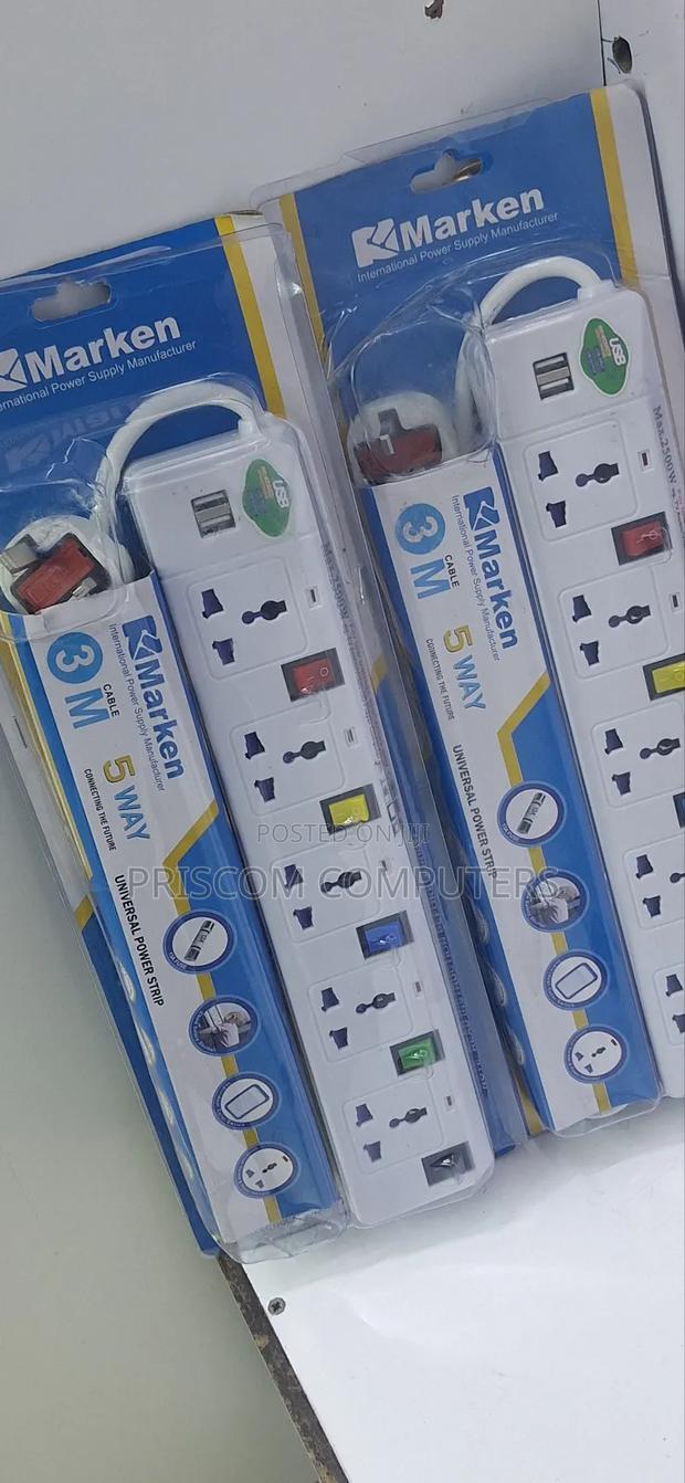 2500W Power Extension for TV,Computer,Fridge 3M 5 Way Marken - thumbnail 2