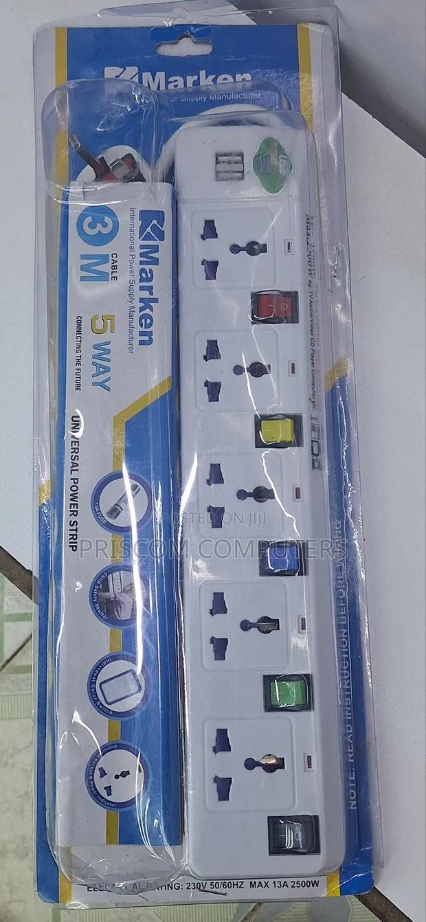 2500W Power Extension for TV,Computer,Fridge 3M 5 Way Marken - thumbnail 3