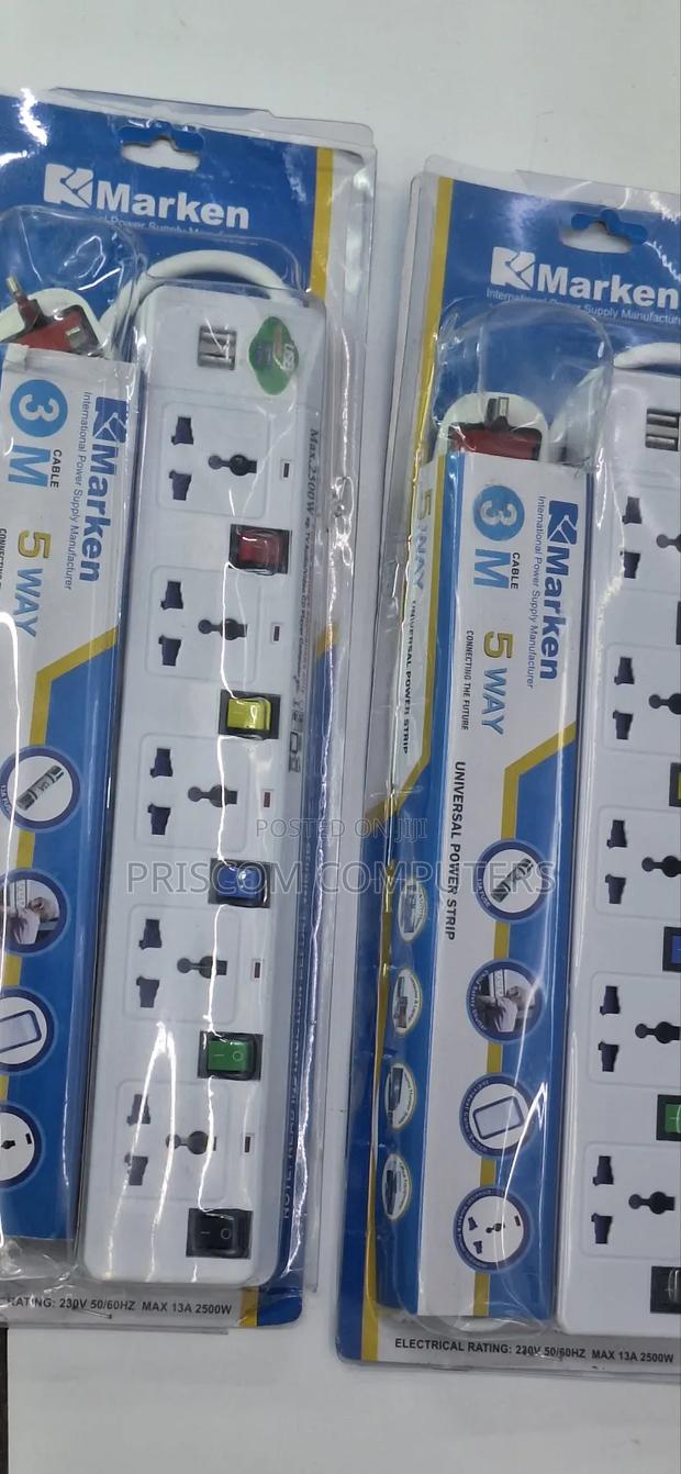 2500W Power Extension for TV,Computer,Fridge 3M 5 Way Marken - thumbnail 4