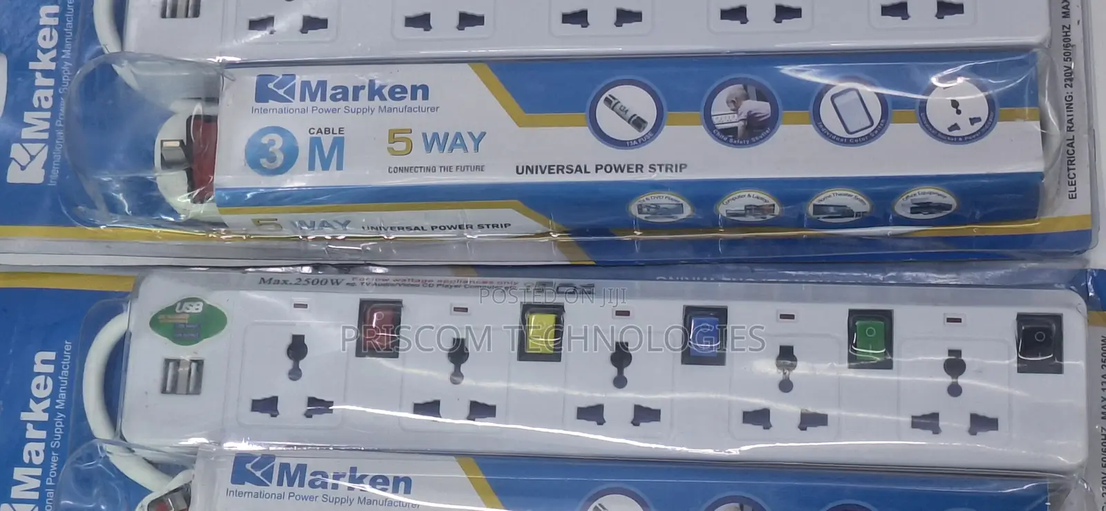 2500W Power Extension For TV Computers Fridge 3M 5way Marken