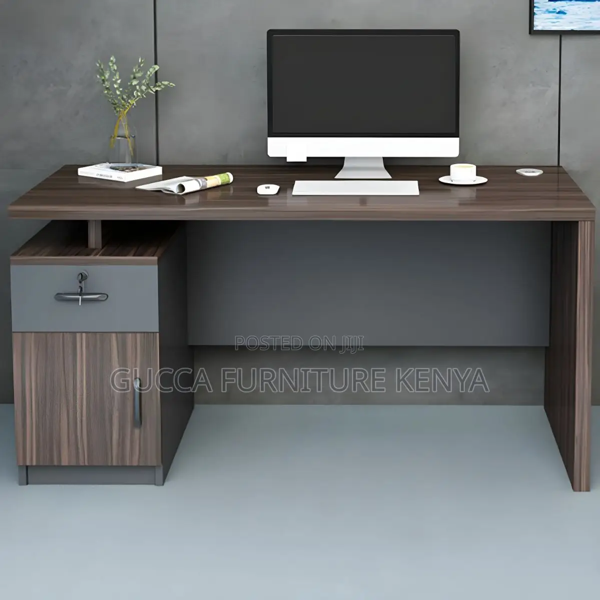 Office Tables:160cm Modern Secure Brown Wood Office Desk