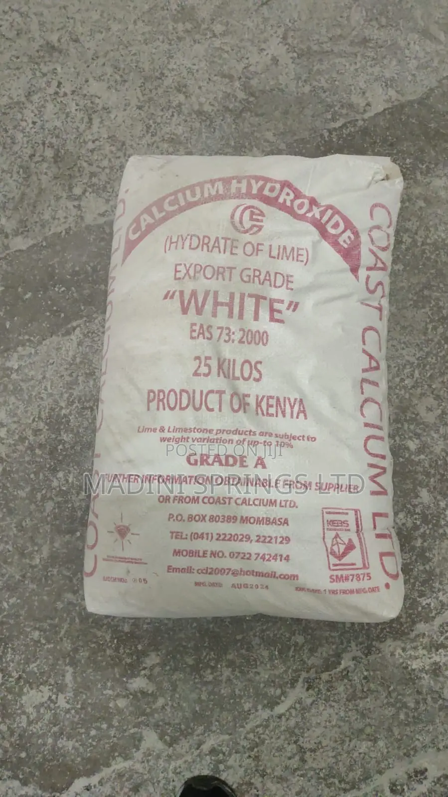 Coast Calcium, Hydrate of Lime(Calcium Hydroxide) 25kgs