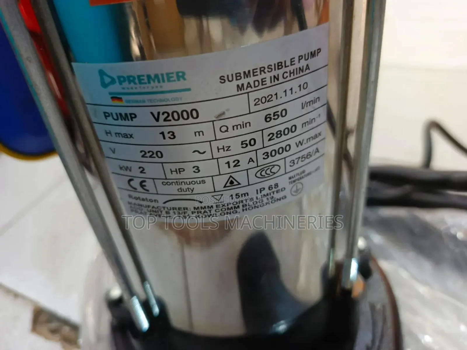 Premier 3hp Sewage Submersible Pump