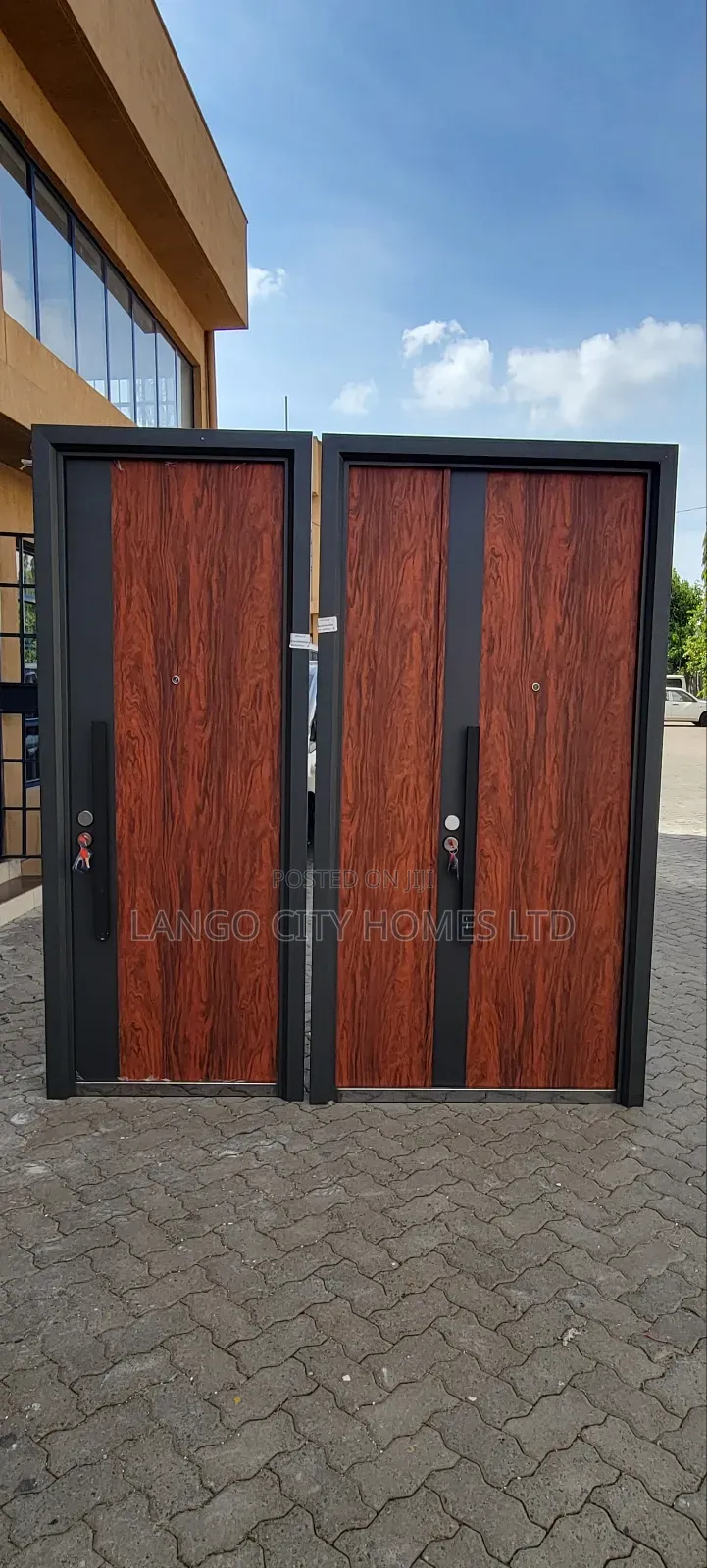 Brown Wood Finish Steel Security Doors