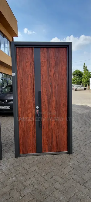 Brown Wood Finish Steel Security Doors