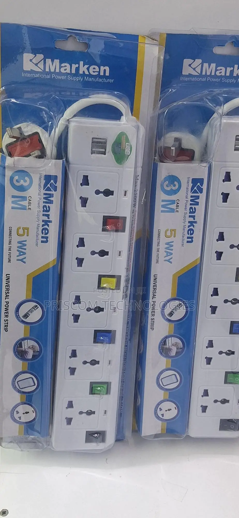 Marken Power Extension 5 Way 3M Cable With 2 USB Power Ports