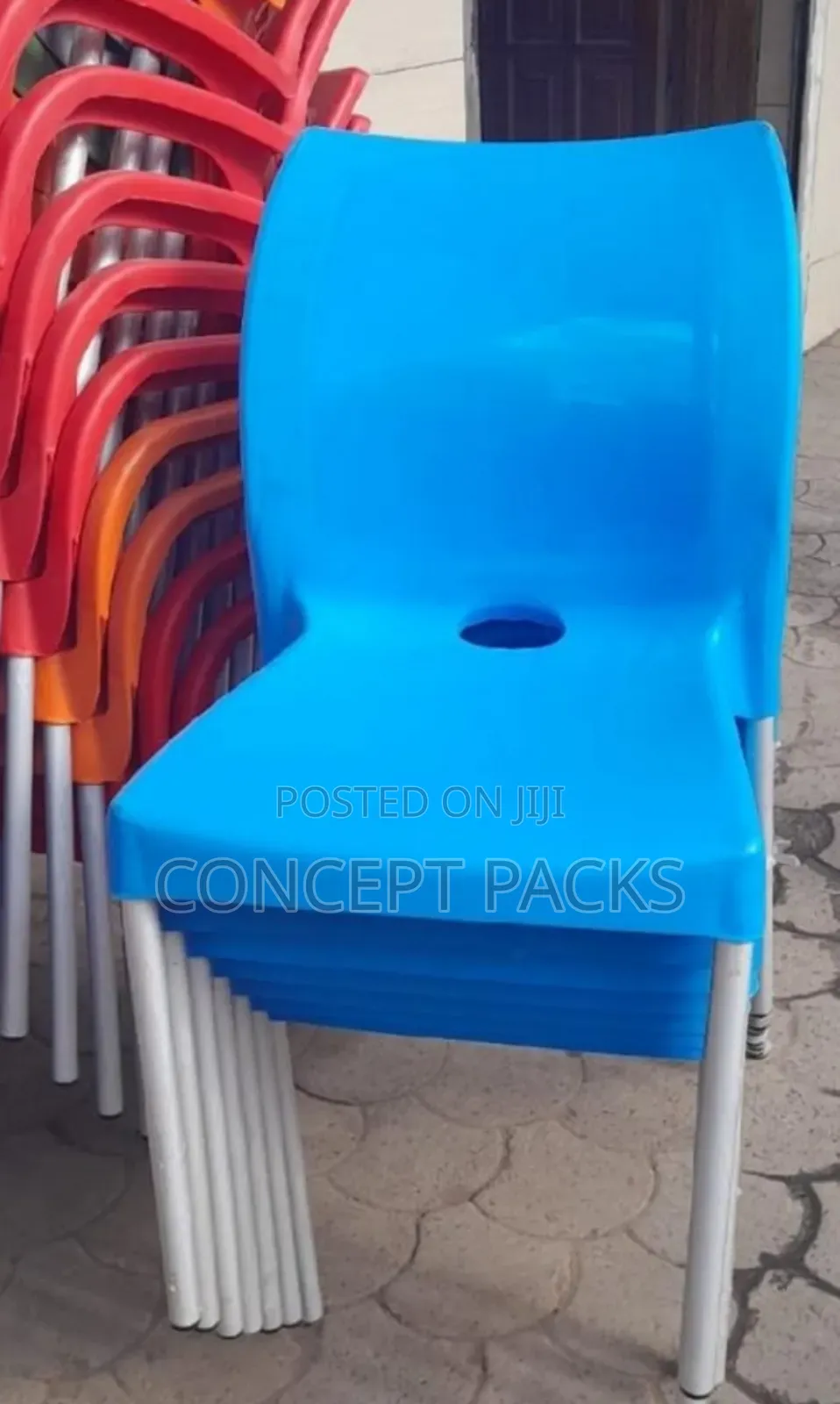 Blue Plastic Chair With Metal Legs