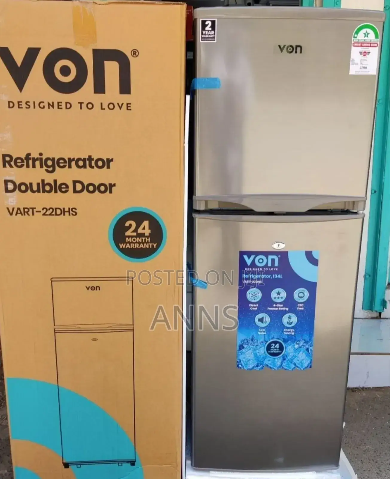 Von 138L VART-22DHS Double Door Refrigerator
