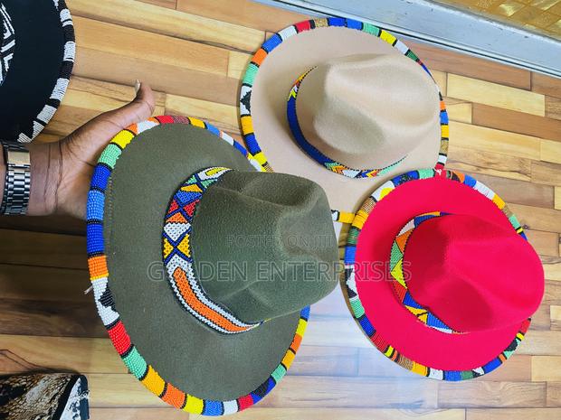 Wide Brim Beaded Fedora Hat - main view