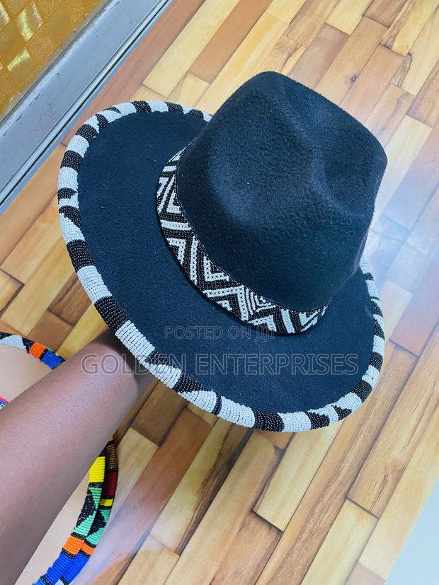 Black Fashionable Beaded Fedora Hat - main view