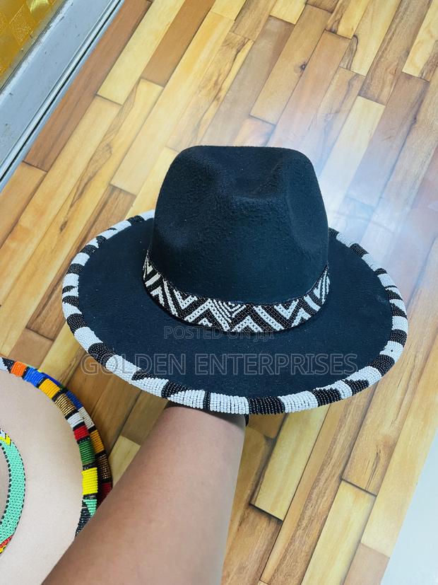 Black Fashionable Beaded Fedora Hat - thumbnail 3
