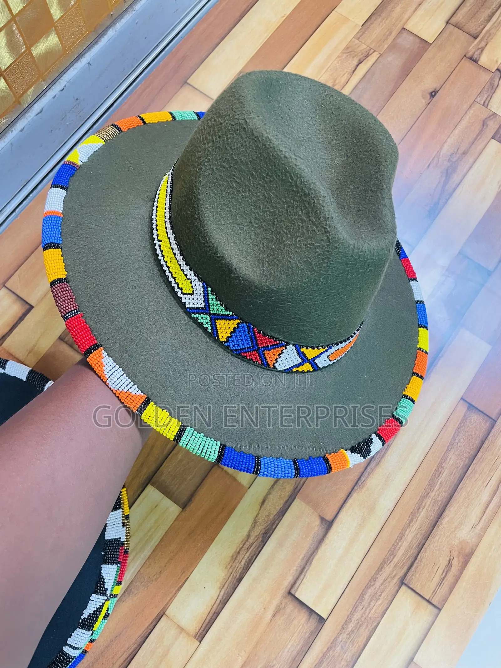 Jungle Green Fashionable Beaded Fedora Hat