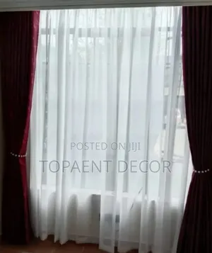 Maroon Window Curtains and Hooked Sheers