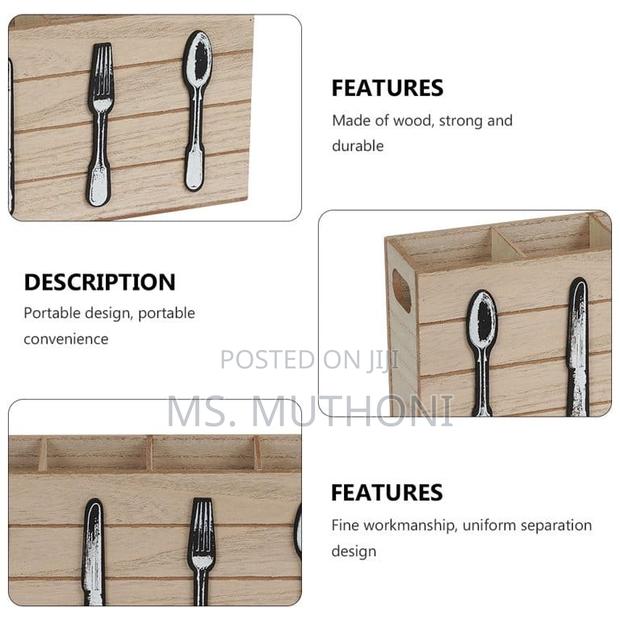 Wooden 30x8x15cm 4 Compartment Cutlery Box Organizer - thumbnail 5