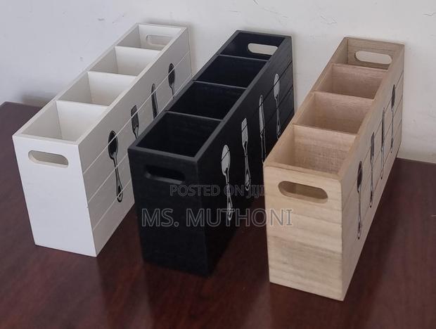 Wooden 30x8x15cm 4 Compartment Cutlery Box Organizer