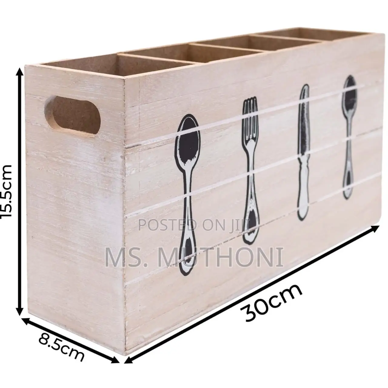 Wooden 30x8x15cm 4 Compartment Cutlery Box Organizer