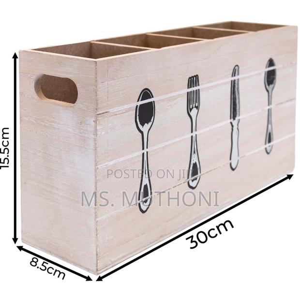 Wooden 30x8x15cm 4 Compartment Cutlery Box Organizer - thumbnail 4