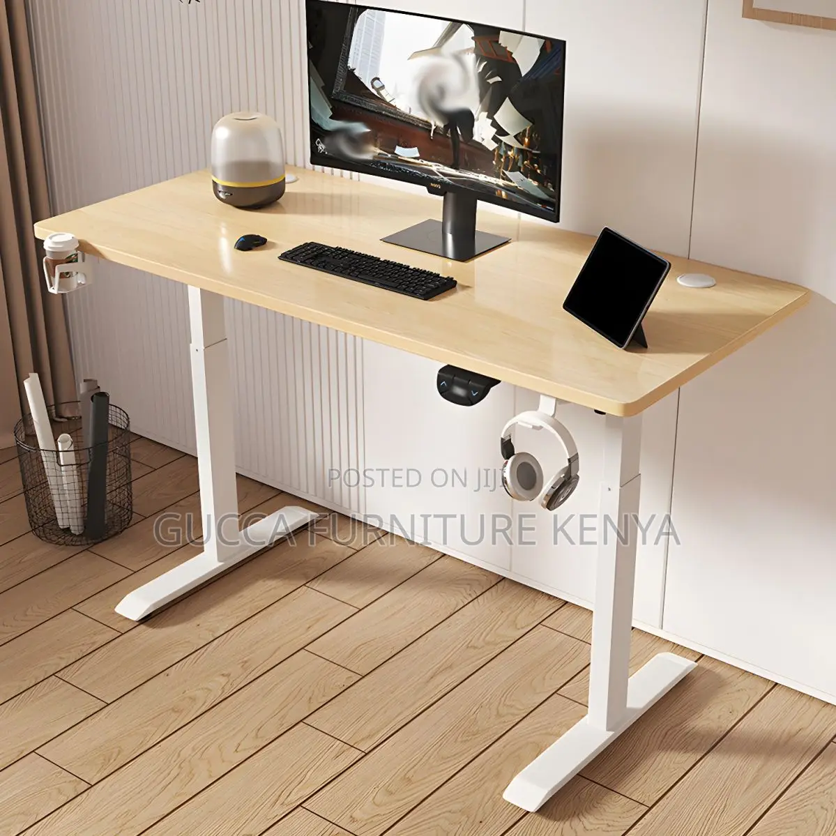 Office Tables:120cm Elegant Wooden Top Standing Office Desk
