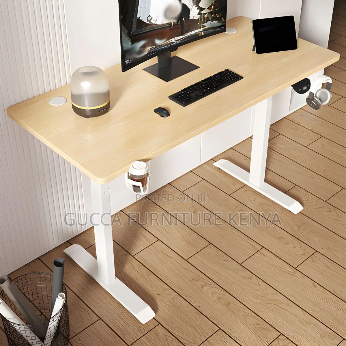 Office Tables:120cm Elegant Wooden Top Standing Office Desk