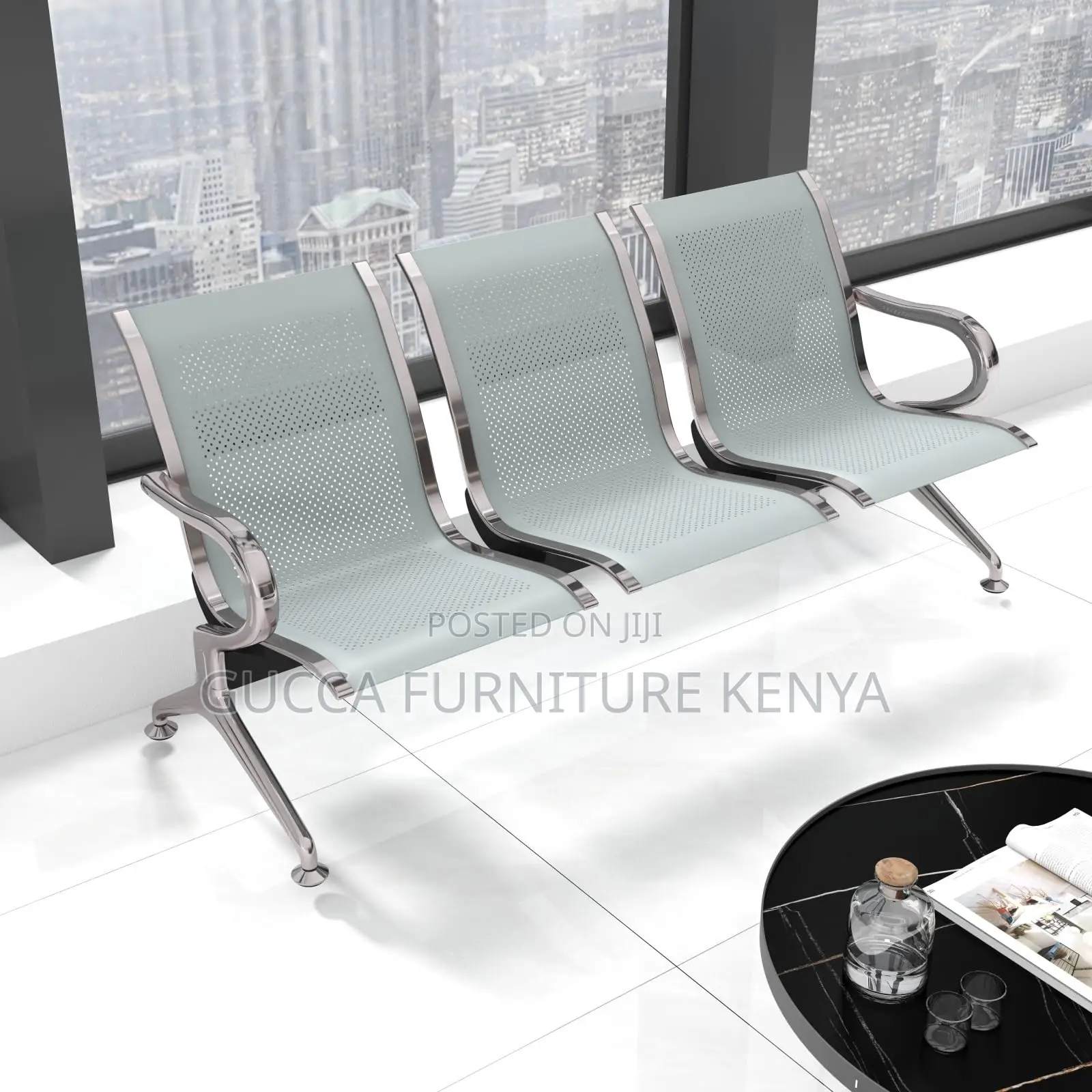 Benches:3-Seat Waiting Room Bench With Ergonomic Backrest