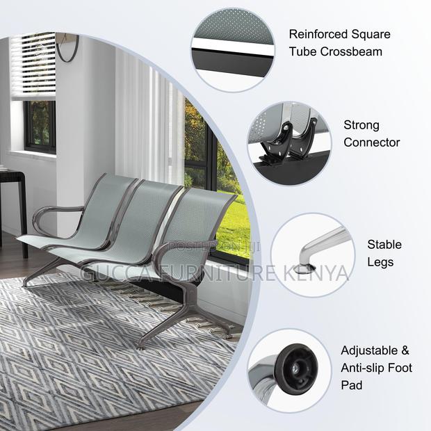 Benches:3-Seat Waiting Room Bench With Ergonomic Backrest - thumbnail 6