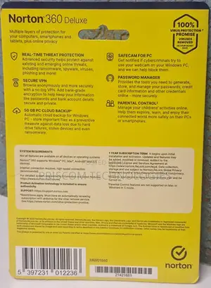Norton Deluxe 360 5 Devices 1 Year Subscription