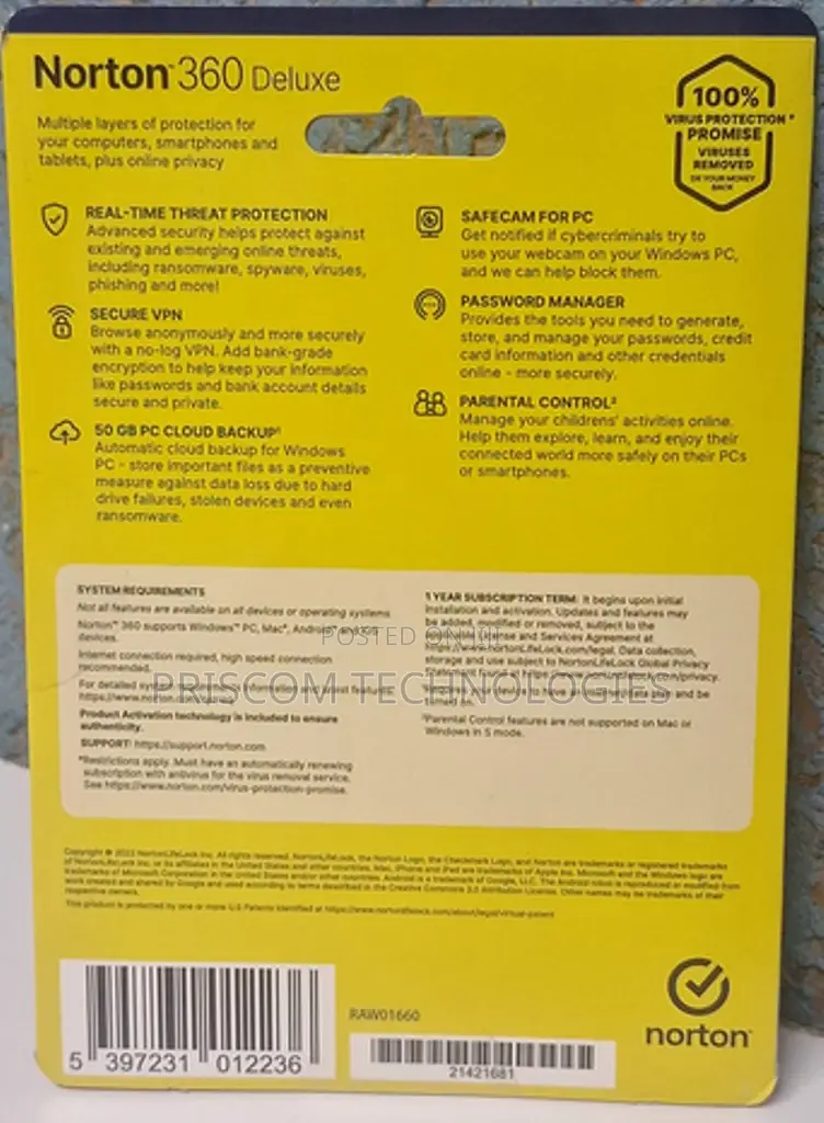 Norton Deluxe 360 5 Devices 1 Year Subscription