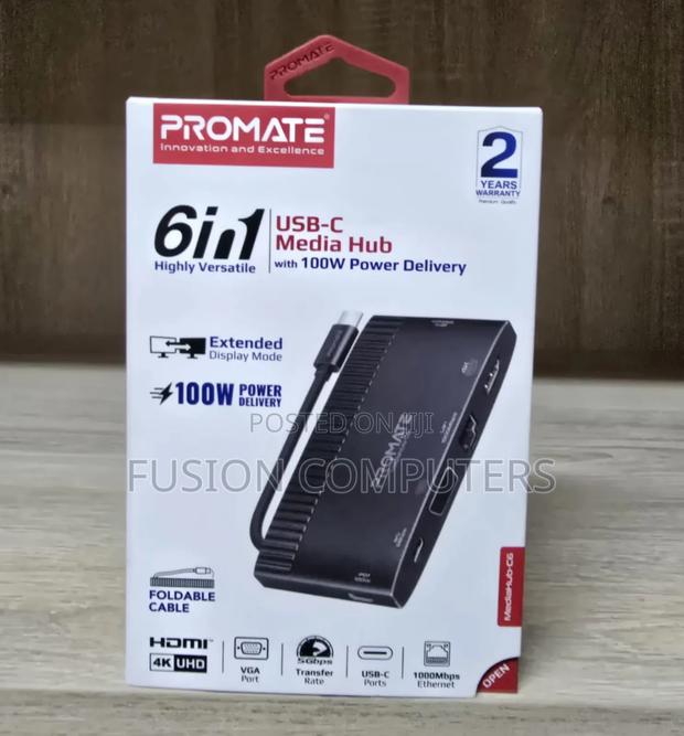 Promate 6 in 1 Super Speed USB-C Mediahub With100w HDMI