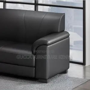 Sofas: Stylish Modern Black Leather 5-Seater Office Sofa