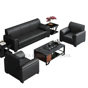 Sofas: Stylish Modern Black Leather 5-Seater Office Sofa