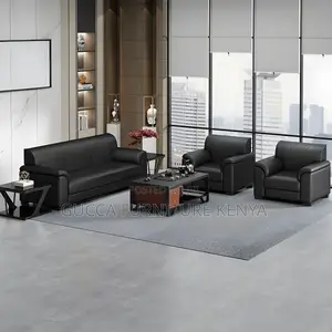 Sofas: Stylish Modern Black Leather 5-Seater Office Sofa