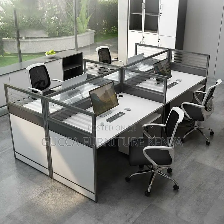 Workstations:4-Seater Wood White Modern Computer Workstation