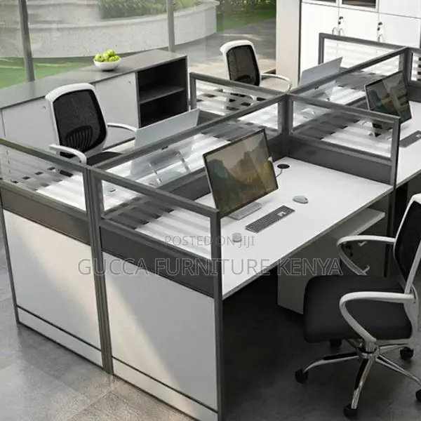 Workstations:4-Seater Wood White Modern Computer Workstation