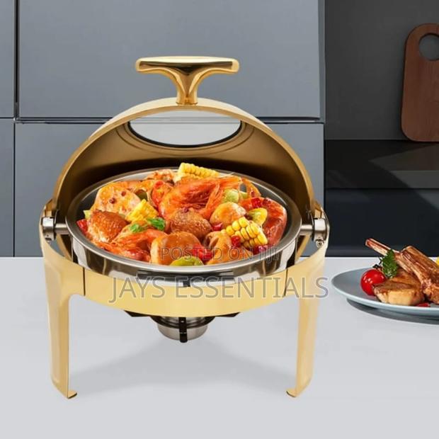 Gold Round Rolltop Chaffing Dish - main view