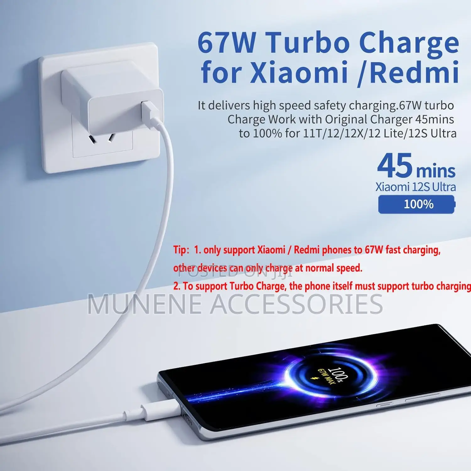 67w Usb Turbo Charger Plug With Type C Charging Cable Xiaomi