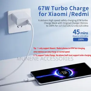 67w Usb Turbo Charger Plug With Type C Charging Cable Xiaomi