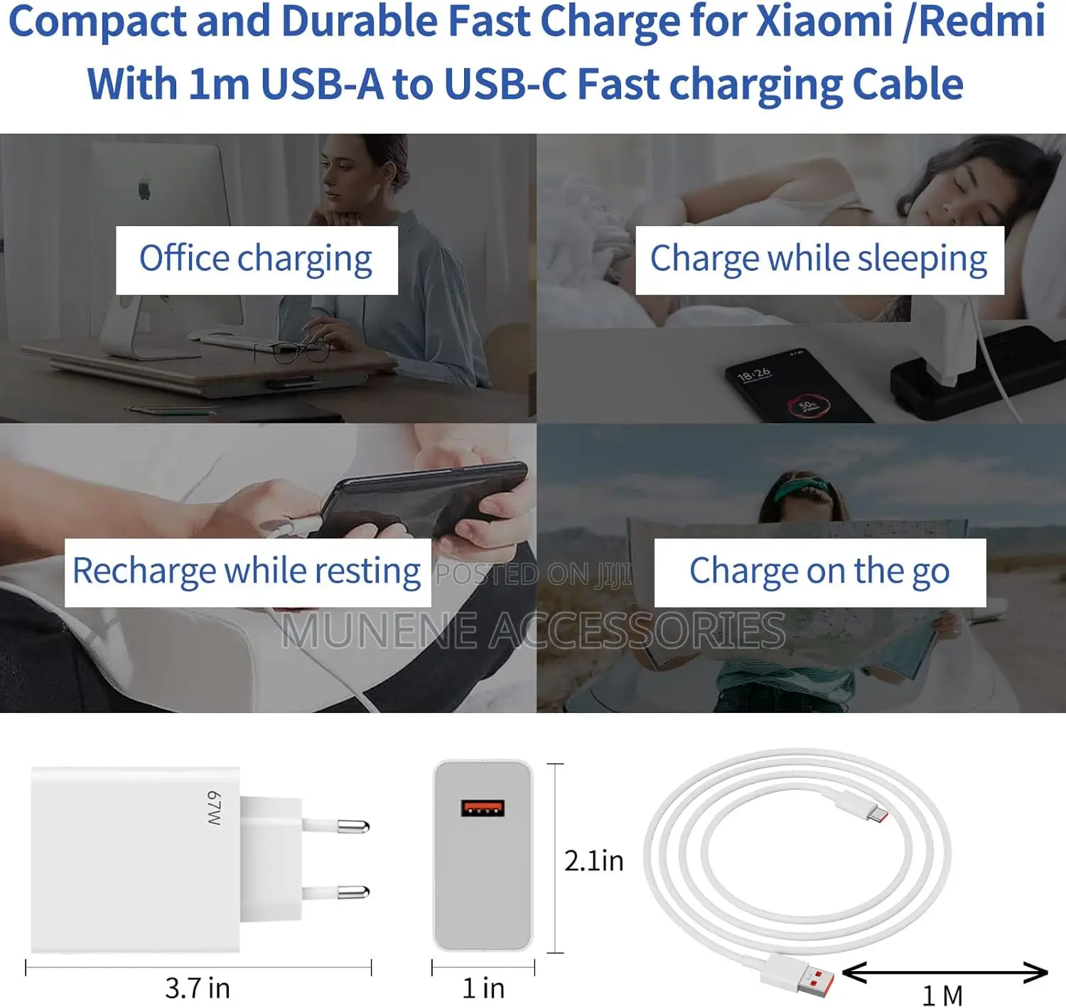 67w Usb Turbo Charger Plug With Type C Charging Cable Xiaomi