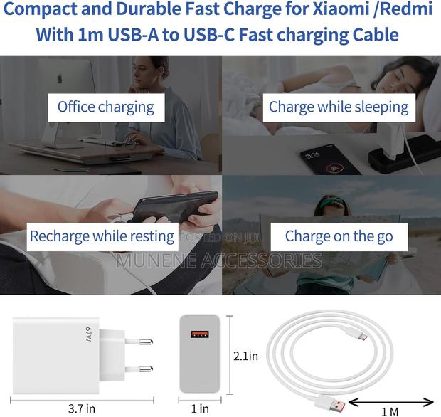 67w Usb Turbo Charger Plug With Type C Charging Cable Xiaomi - thumbnail 3