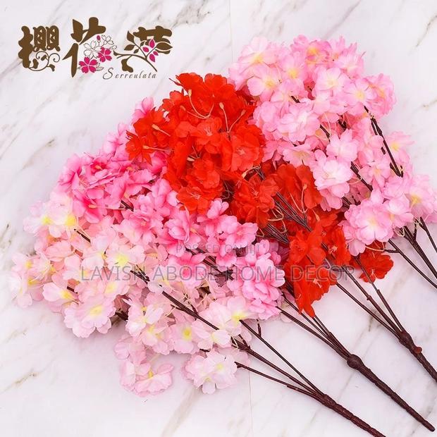 Red Cherry Blossom Flowers Artificial Fake - thumbnail 2