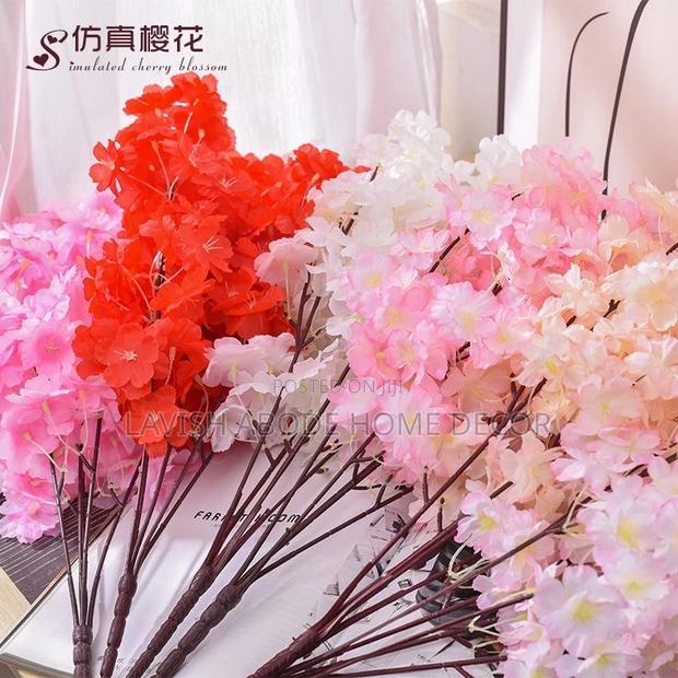 Red Cherry Blossom Flowers Artificial Fake - thumbnail 3