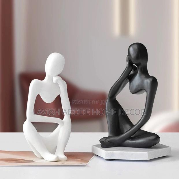 Thinking Man Statue Decor - Black, White, Gold - thumbnail 2