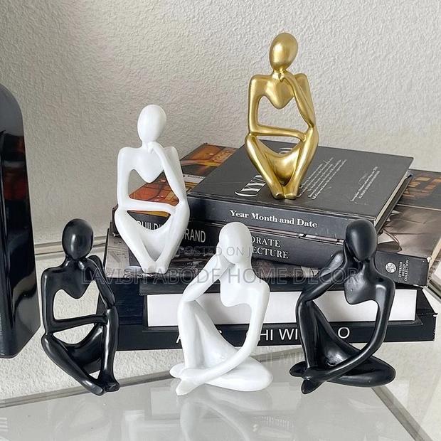 Thinking Man Statue Decor - Black, White, Gold - main view