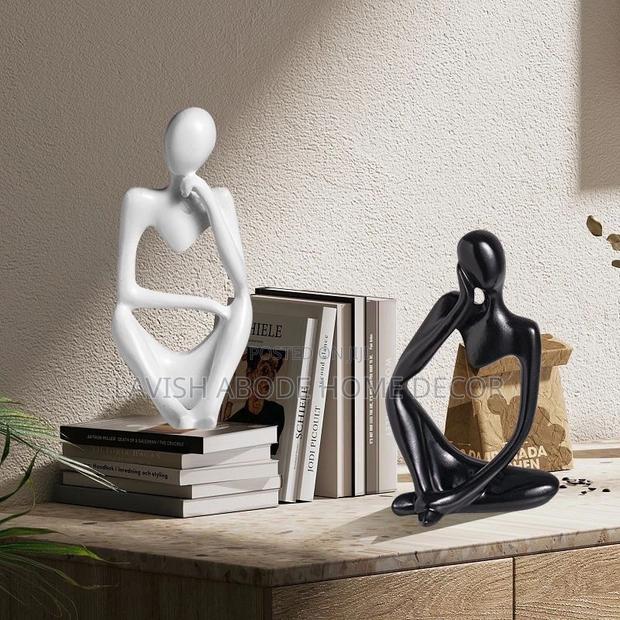 Thinking Man Statue Decor - Black, White, Gold - thumbnail 5