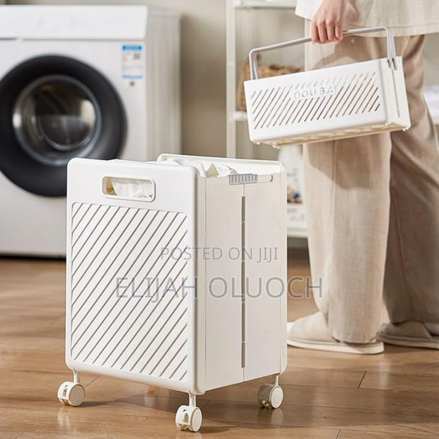*2pcs Foldable Laundry Hamper Basket With Wheels - thumbnail 2