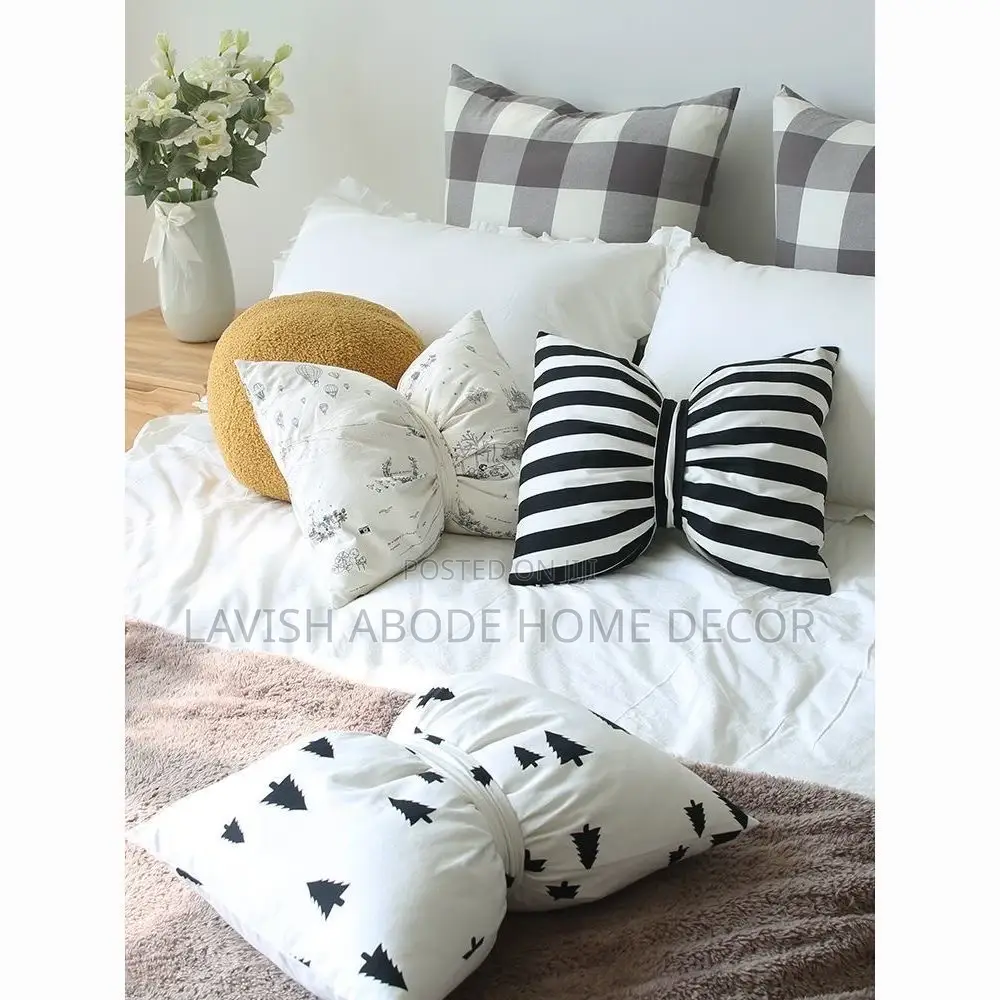 Black and White Bowtie Throw Pillow