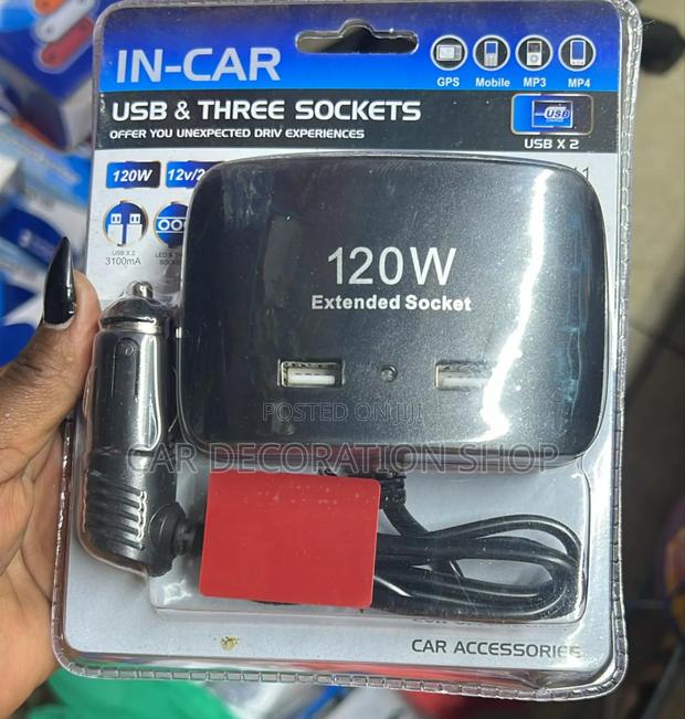 200w Cigarette Lighter Extension Socket With 2 USB Port
